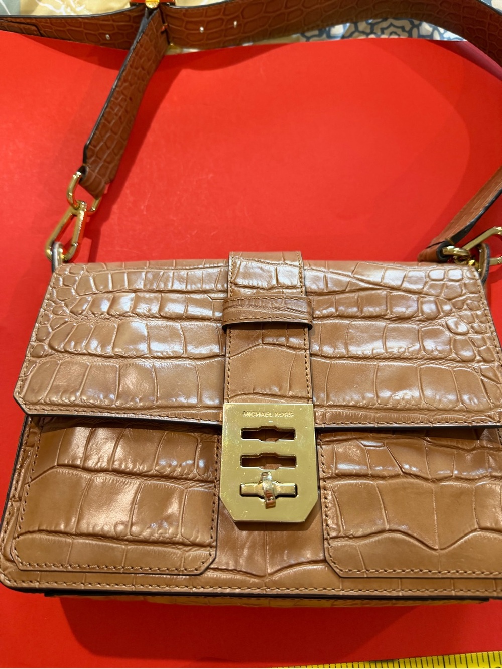 Michael Kors Croc-Embossed Shoulder Bag in Brown